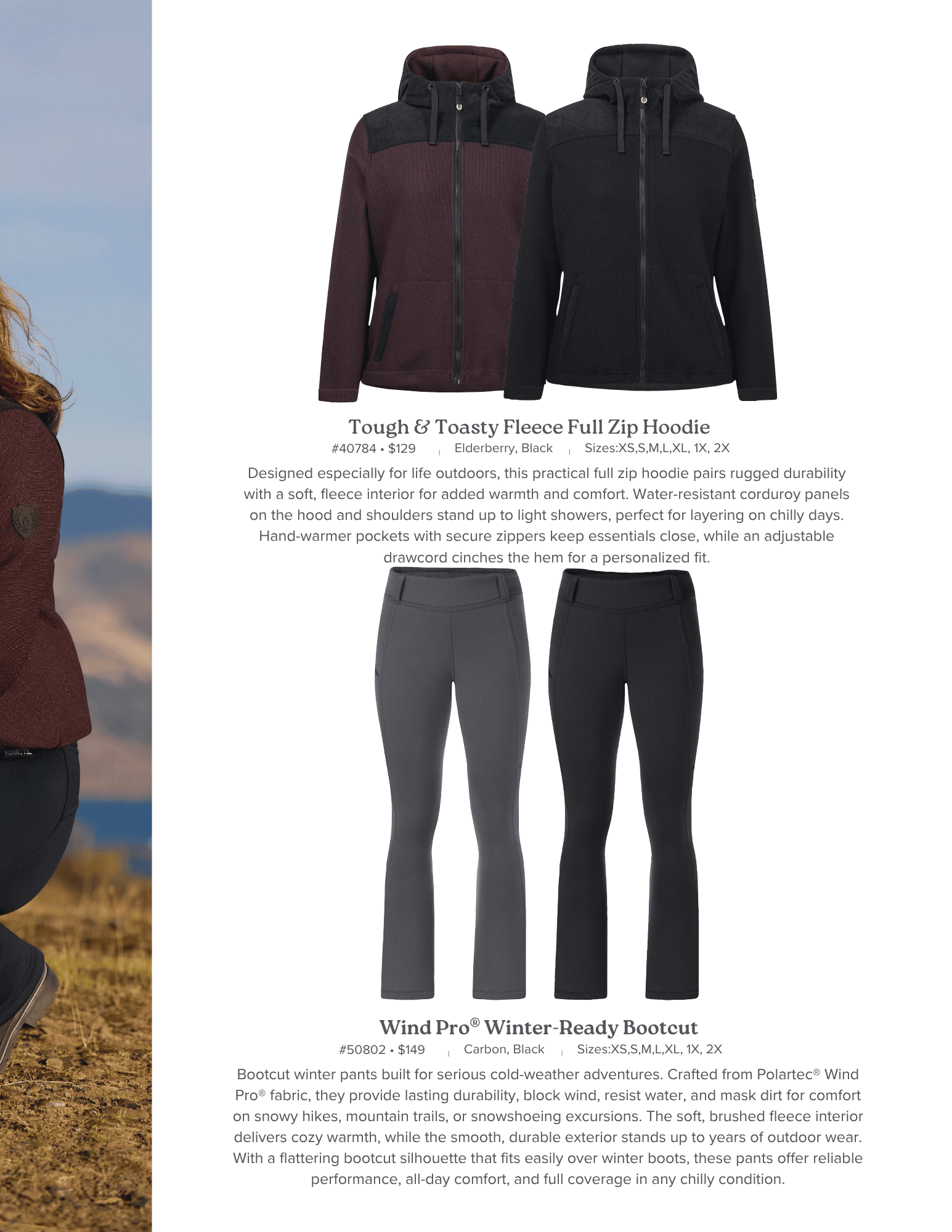 Hoodies and pants for winter outdoor activities.