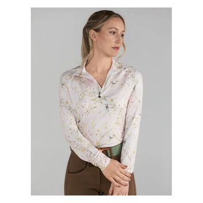 Dapplebay Women's 1/4 Zip Long Sleeve Shirt - Light Pink Dragonfly Meadow