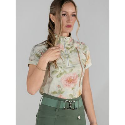 Dapplebay Women's 1/4 Zip Short Sleeve Riding Top - Vintage Floral