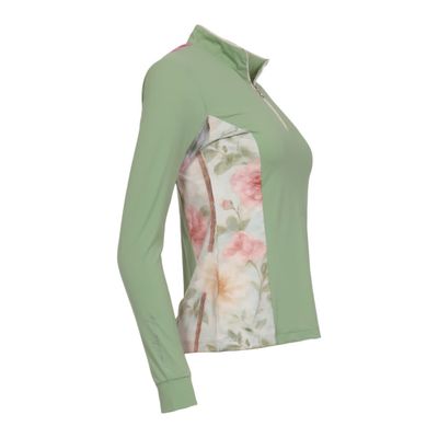 Dapplebay Women's Grace 1/4 Zip Long Sleeve Riding Top - Sage/Vintage Floral