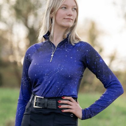 Dapplebay Women's 1/4 Zip Long Sleeve Shirt - Light Blue/Navy