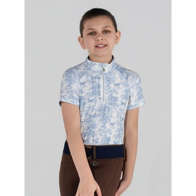 Dapplebay Kids' 1/4 Zip Short Sleeve Shirt - Moonrise Equestrian Toile