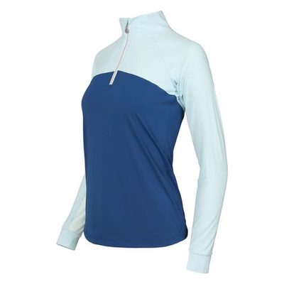 Dapplebay Women's 1/4 Zip Long Sleeve Shirt - Light Blue/Navy