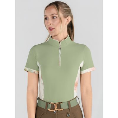 Dapplebay Women's Grace 1/4 Zip Short Sleeve Riding Top - Sage/Vintage Floral