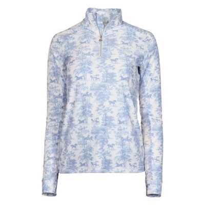 Dapplebay Women's 1/4 Zip Long Sleeve Shirt - Moonrise Equestrian Toile