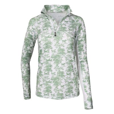 Dapplebay Kids' 1/4 Zip Long Sleeve Shirt - Green Equestrian Toile