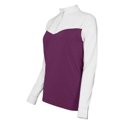 Dapplebay Women's 1/4 Zip Long Sleeve Show Top - White/Plum
