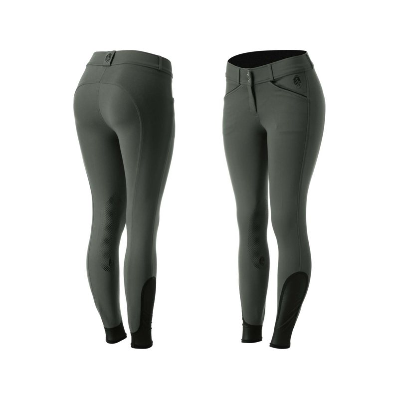 Equinavia Astrid silicone knee patch breeches in grey green, front and back