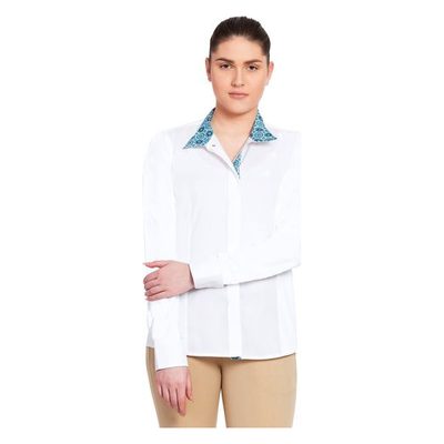 Equine Couture Kids' Kelsey Long Sleeve Show Shirt - White/Aqua