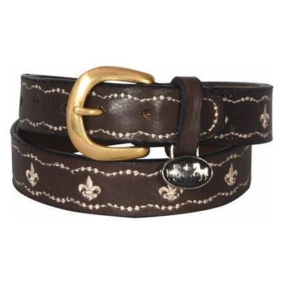 Equine Couture Kids' Cacey Leather Belt - Brown/Fleur de Lis