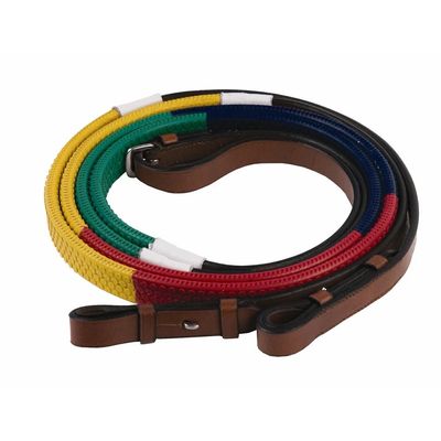 Henri de Rivel Advantage Rainbow Training Reins - Green/Navy/Red/Yellow