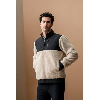 Alessandro Albanese Men's Lorenzo Half Zip Borg Fleece - Sand