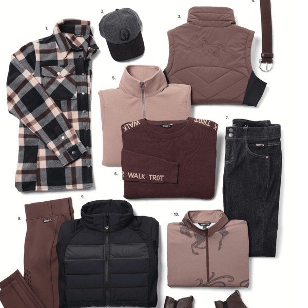 Kerrits Acorn + Mocha color story: tops, tights, jackets and accessories