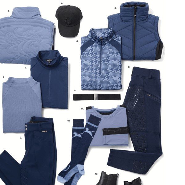 Kerrits Dusty Blue + Nightfall color story: tops, tights, jackets and accessories