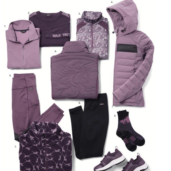 Kerrits Thistle + Elderberry color story: tops, tights, jackets and accessories