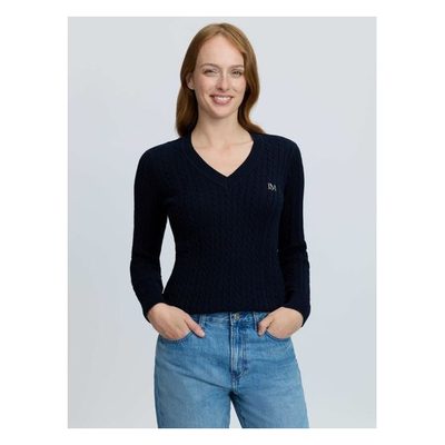 LeMieux Women's Carla Cable V-Neck Knit Jumper - Navy