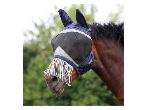Shires FlyGuard Fine Mesh Fly Mask w/Nose Fringe - Navy