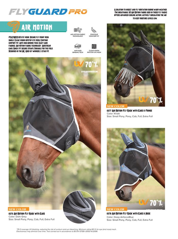 Shires FlyGuard Air Motion fly masks, catalog page