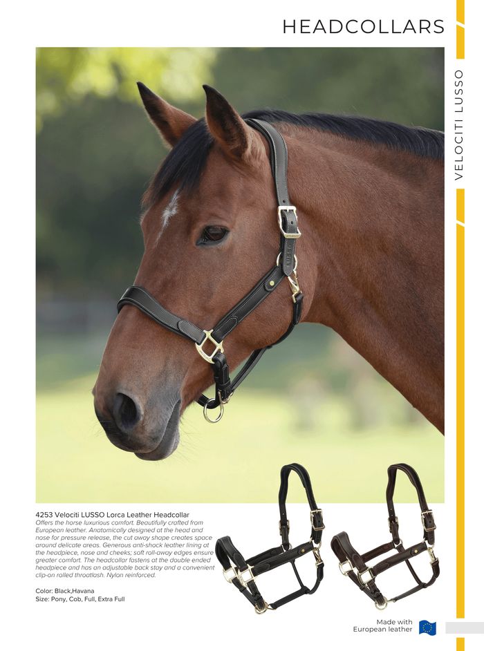 Shires Velociti Lusso leather halters, catalog page