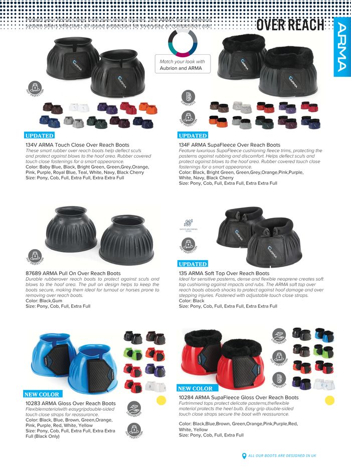 Shires ARMA over reach boots, catalog page