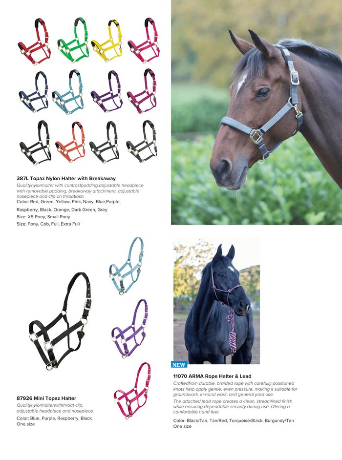 Shires Topaz halters, catalog page