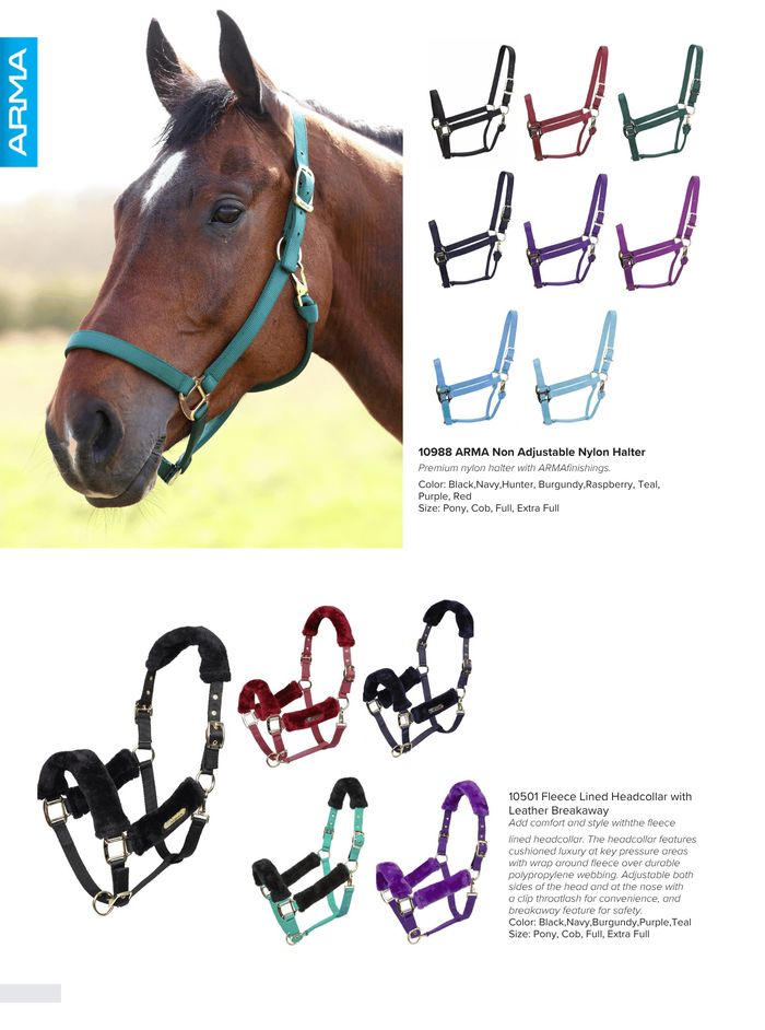Shires ARMA fleece halters, catalog page