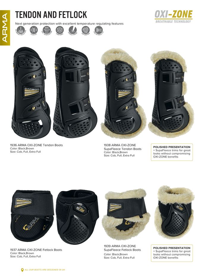 Shires ARMA OXI-ZONE tendon and fetlock boots, catalog page