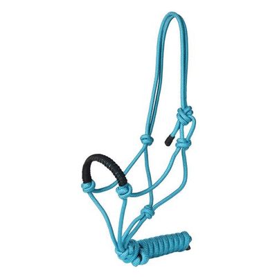 TuffRider Rugged Rope Halter Braided Noseband w/Lead - Light Blue