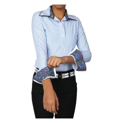 TuffRider Kids' Adey Girls Double Collar Shirt - Blue Stripe