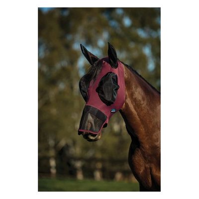 Weatherbeeta Comfitec Luxe Stretch Fly Mask w/Ears & Nose - Burgundy/Black