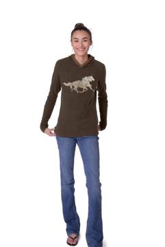 Chestnut Bay Women's Rider Lounge Hoodie - Dark Truffle Running Horses