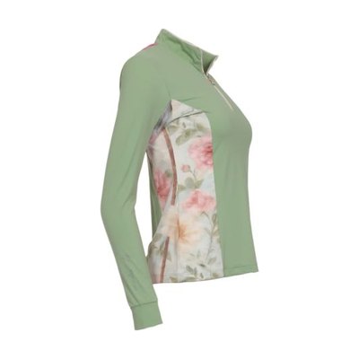 Dapplebay Women's Grace 1/4 Zip Long Sleeve Riding Top - Sage/Vintage Floral