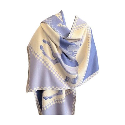 AWST Horses in Blankets Acrylic Cashmere Scarf - Blue