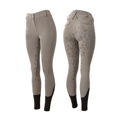 Horze Women's High Waist Bit Print Silicone Full Seat Breeches - Grey