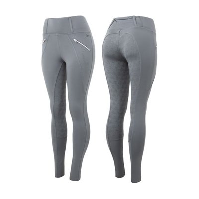 Horze Women's Enora Winter Full Seat Tights w/Shiny Zippers - Grey