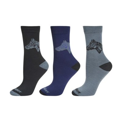 TuffRider Women's Starter Socks 3 Pack - Black/Grey/Navy