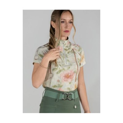 Dapplebay Women's 1/4 Zip Short Sleeve Riding Top - Vintage Floral