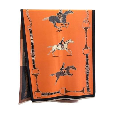 AWST Hunter Horses Acrylic Cashmere Scarf - Orange