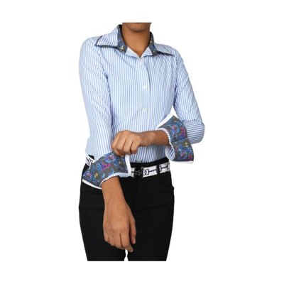 TuffRider Kids' Adey Girls Double Collar Shirt - Blue Stripe