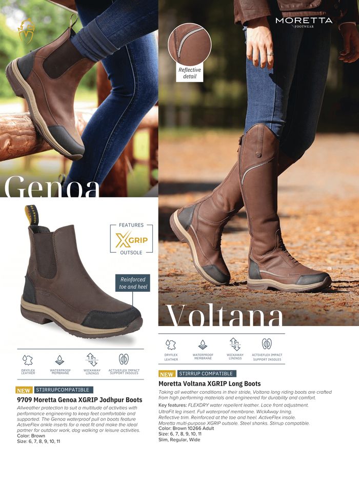 Shires Moretta Genoa and Voltana XGRIP boots, catalog page