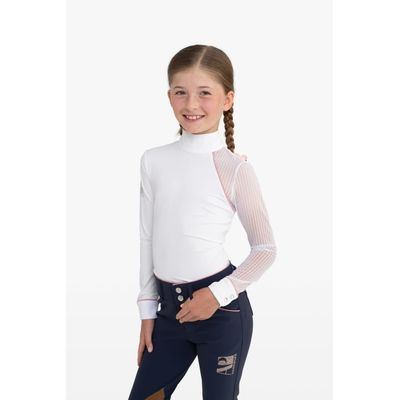 Hassinger Kids' Junior Lollipop Long Sleeve Show Shirt - White/Pink Piping