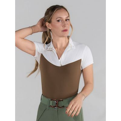 Dapplebay Women's 1/4 Zip Short Sleeve Show Top - Chestnut