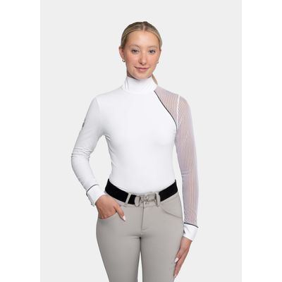 Hassinger Women's Astra Long Sleeve Show Shirt - White/Navy Piping
