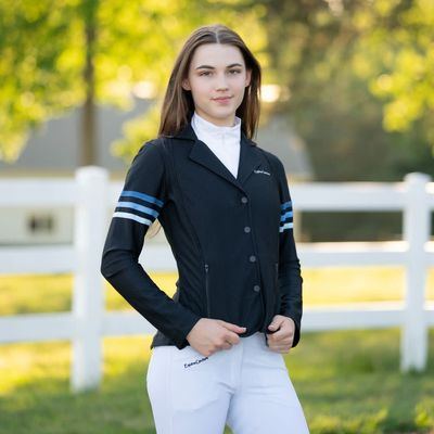 Equine Couture Women's EquiVent Gradient Show Coat w/Arm Stripes - Black/Blue